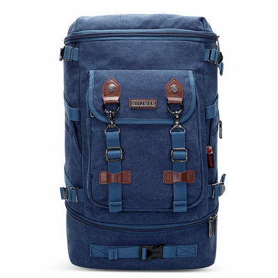 vintage Canvas Carry on Travel Backpack blue