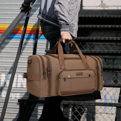 witzman brown Mens Fashion Large Canvas Travel Duffle Bags best carry-on bag for international travel #color_brown