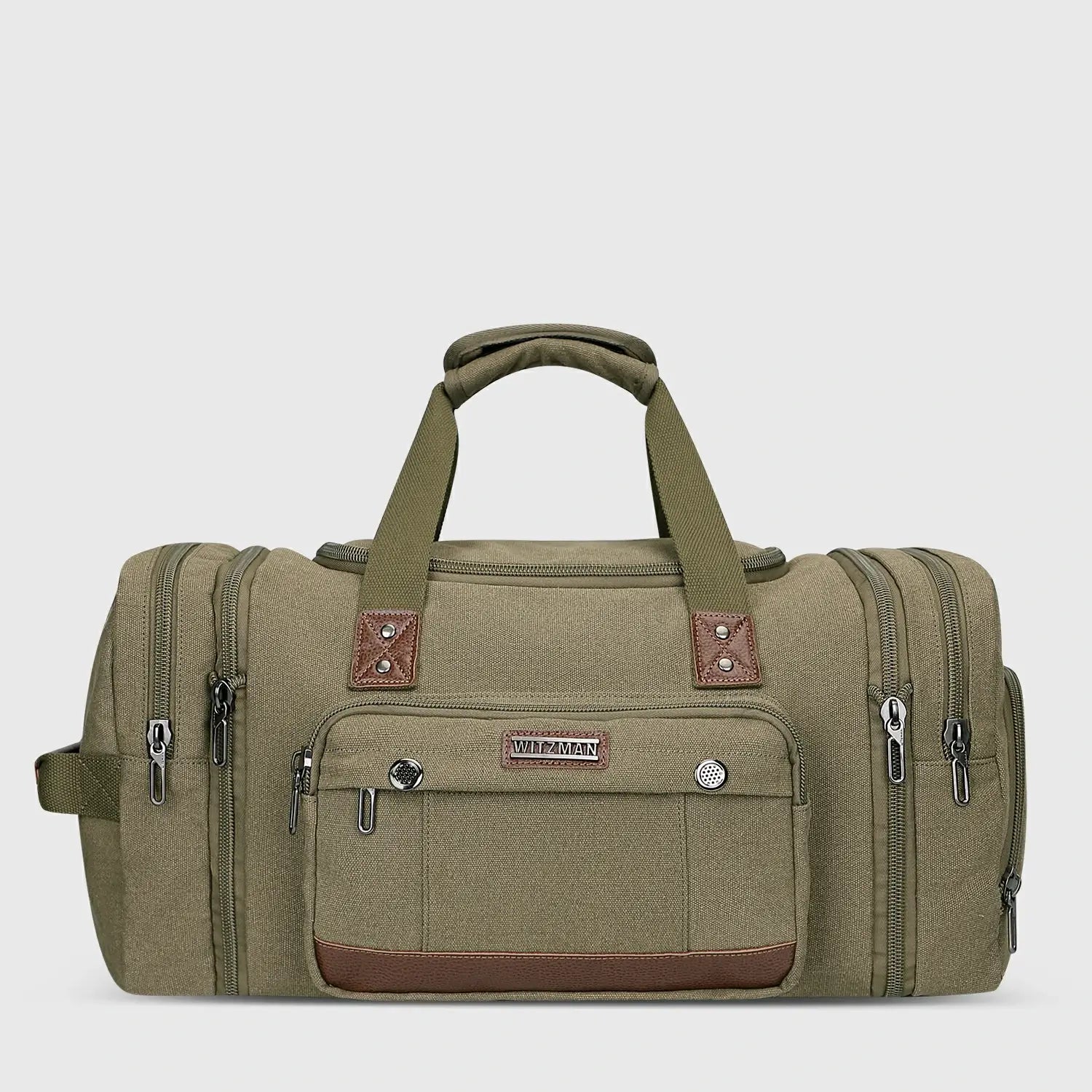 witzman Mens Fashion Large GREEN Canvas Travel Duffle Bags best carry-on bag for international travel #color_green