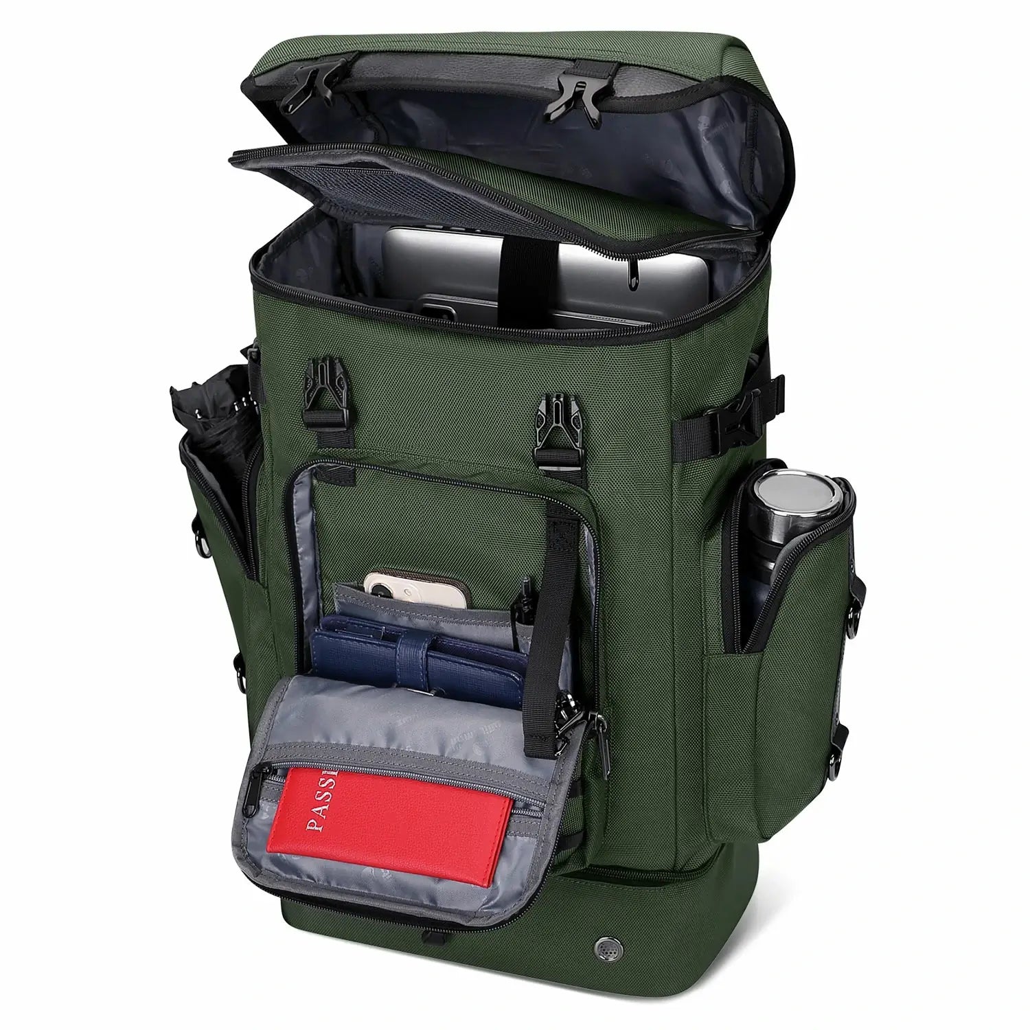 40L Nylon Travel Backpack With Shoe Compartment b691 amry green pack