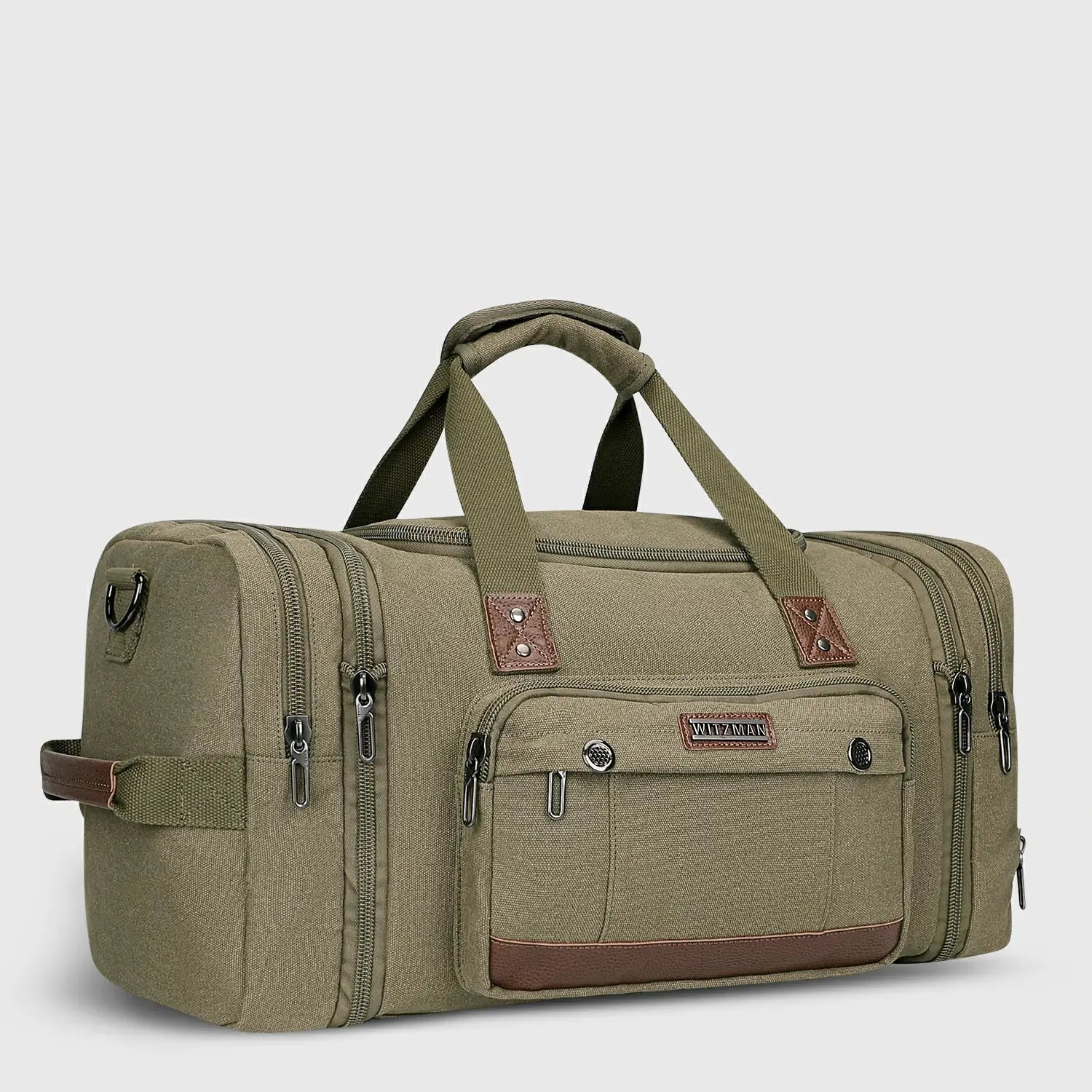 witzman Mens Fashion Large GREEN Canvas Travel Duffle Bags best carry-on bag for international travel #color_green