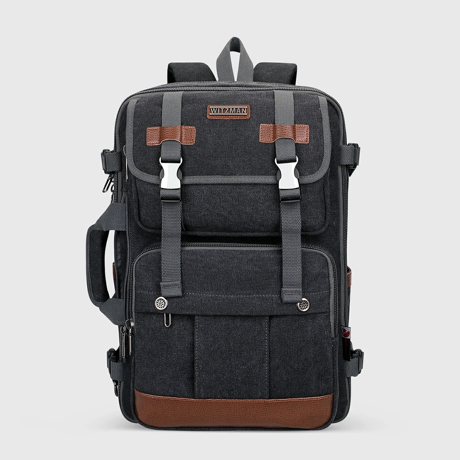 Canvas 3‑in‑1 Carry on Travel Backpack, three-quarter exterior angle