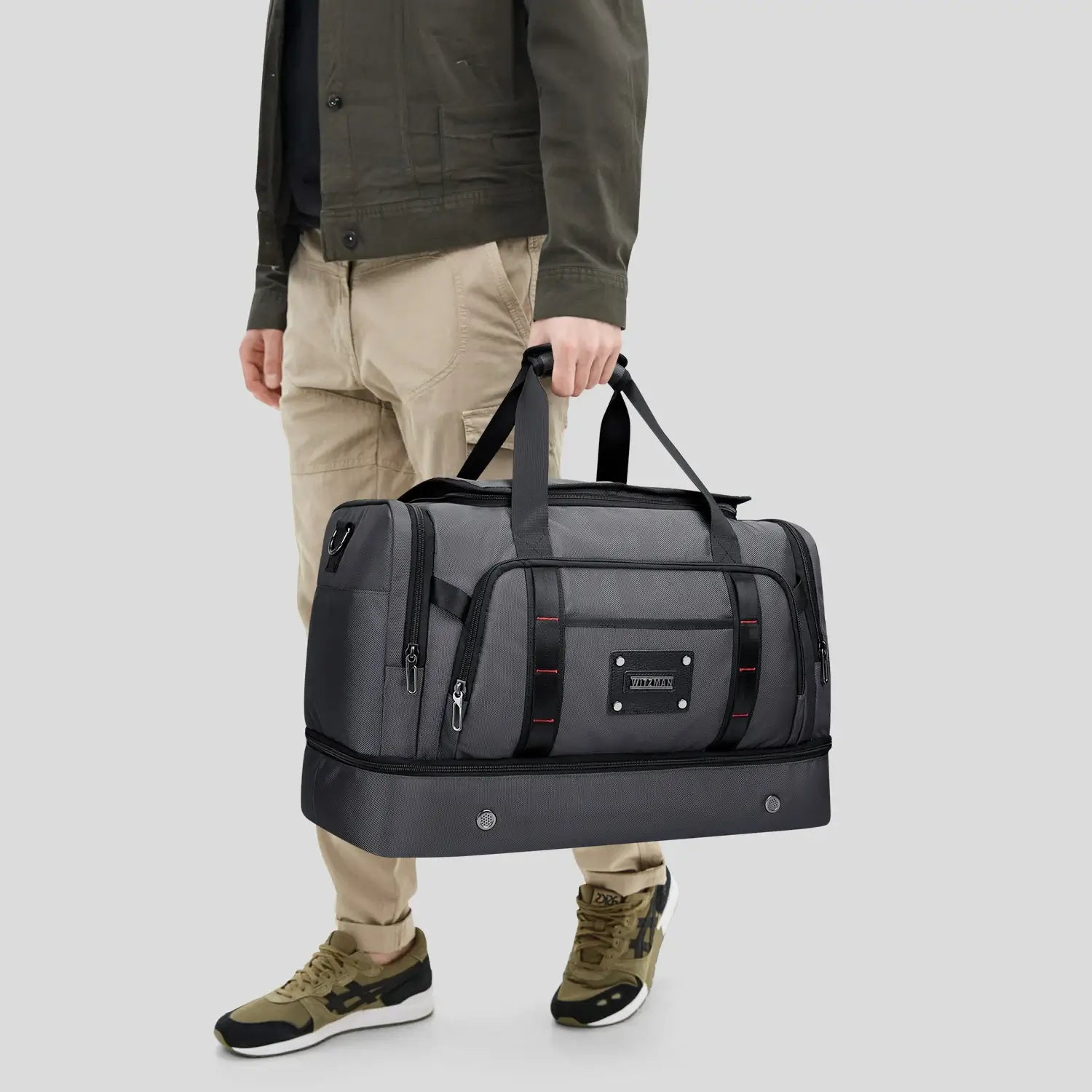 WITZMAN B720 men’s large nylon duffel bag with double-layer shoe compartment - sliver grey handed bag