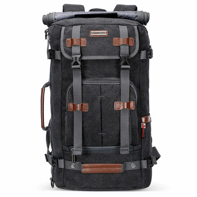 vintage canvas travel backpack for men carry on bag #color_black