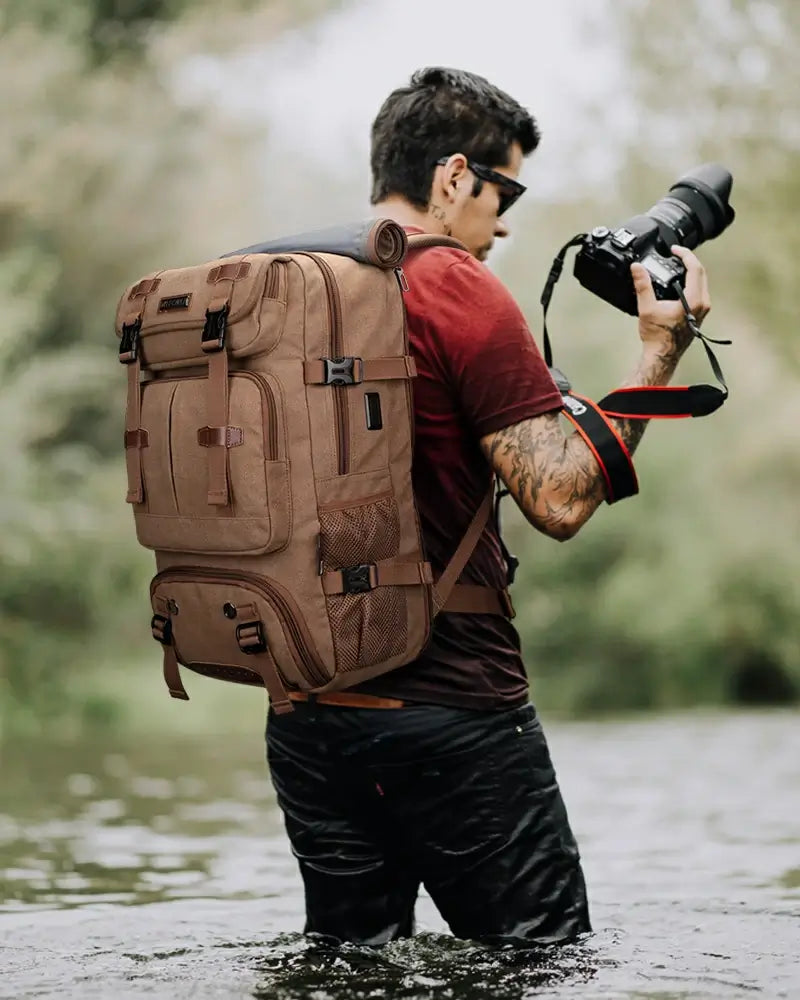 classic canvas travel backpack for men carry on vintage bag