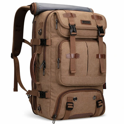 Convertible 40L travel backpack with USB port and 18+ compartments, fits 17 inch laptop, ideal for men and women a8013 brown bag