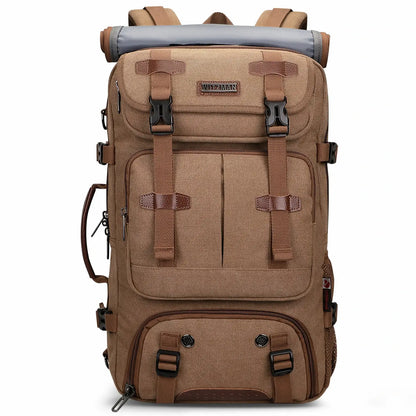 Convertible 40L travel backpack with USB port and 18+ compartments, fits 17 inch laptop, ideal for men and women a8013 brown bag