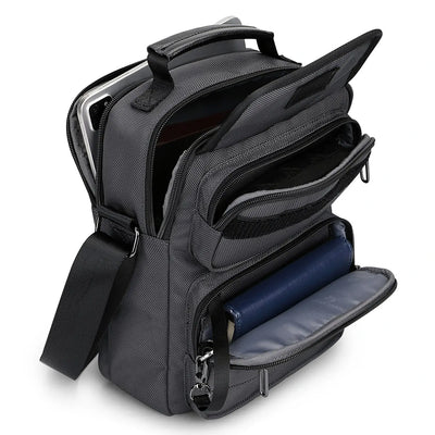 WITZMAN men’s sliver gray nylon crossbody sling bag with multiple compartments and iPad pocket B710