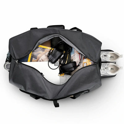 Foldable Duffel Bag for Travel 65L Lightweight Packable slivery grey nylon bag