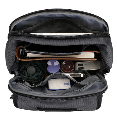 WITZMAN men’s sliver gray nylon crossbody sling bag with multiple compartments and iPad pocket B710