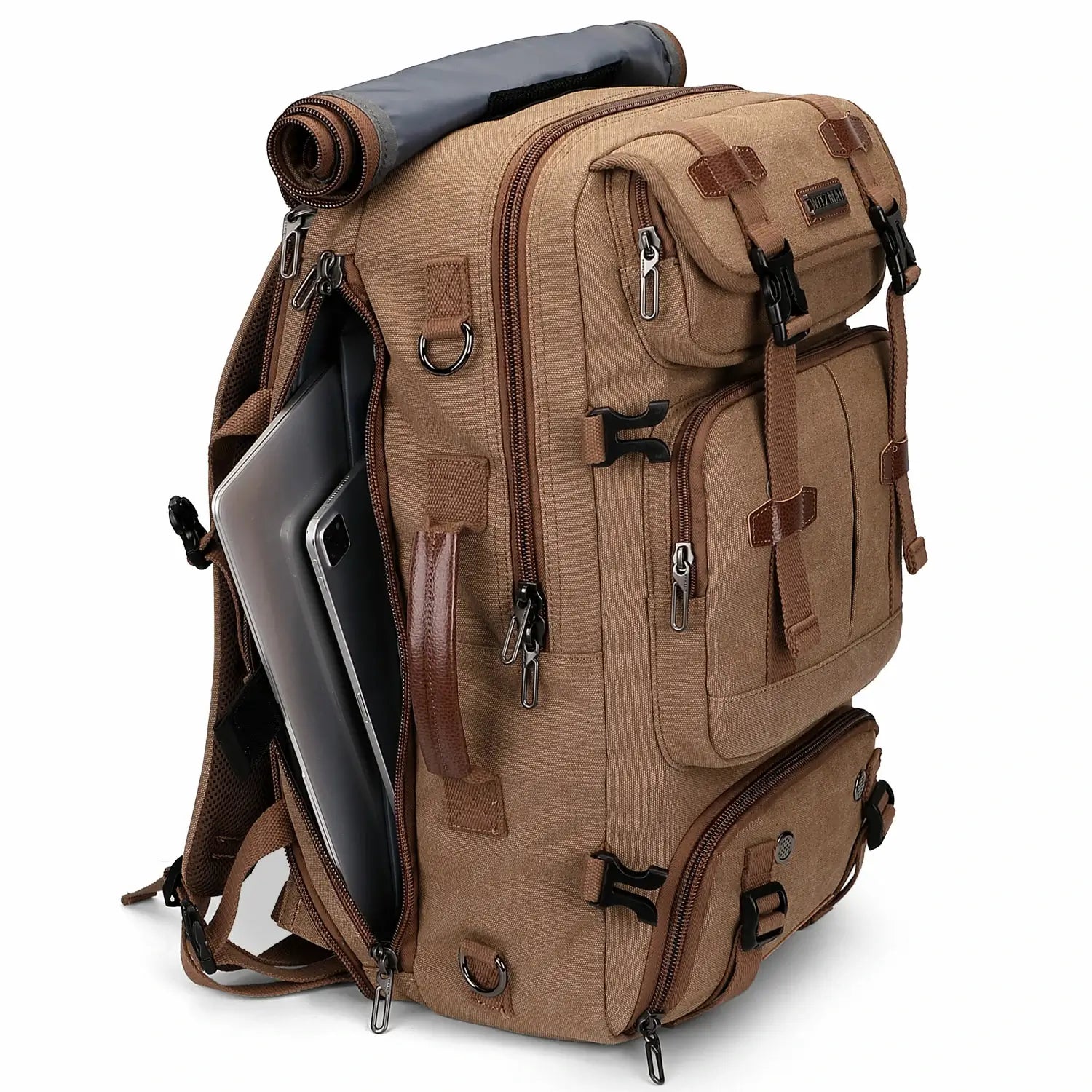 Convertible 40L travel backpack with USB port and 18+ compartments, fits 17 inch laptop, ideal for men and women a8013 brown backpacks