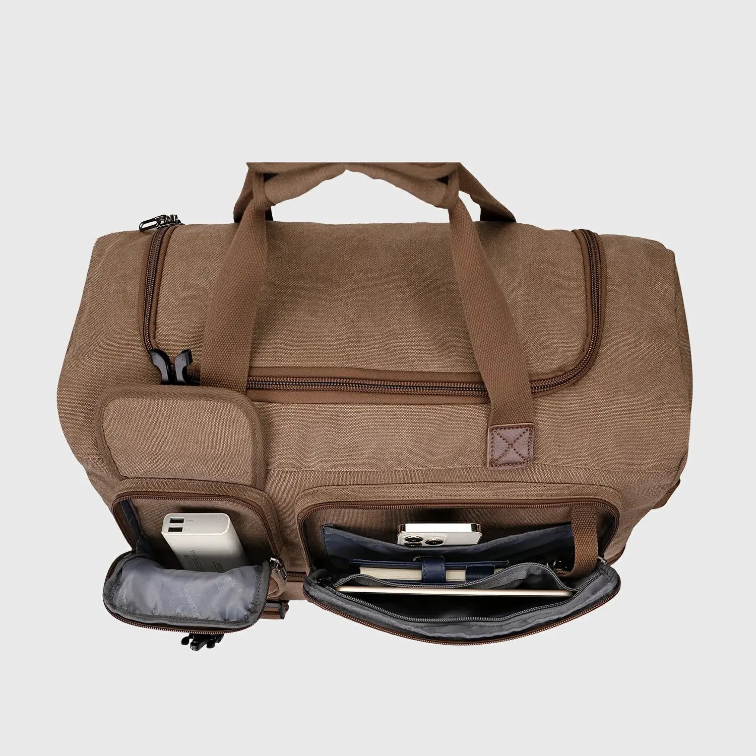 WITZMAN 60L Canvas Weekender Duffel Bag Set with Shoe Compartment Army Green