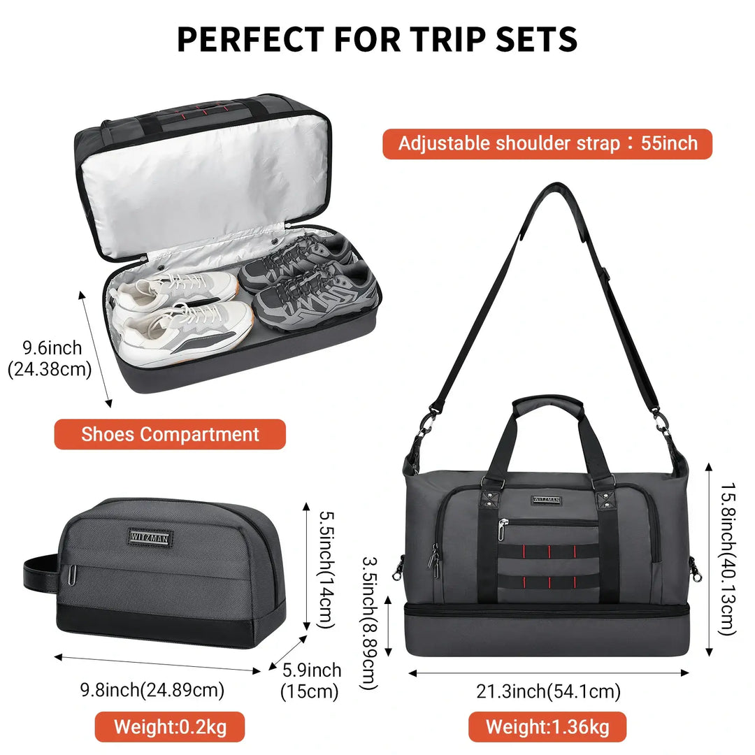WITZMAN Travel Duffle Bags for Men Weekender Bags With Toiletry Bag Sets