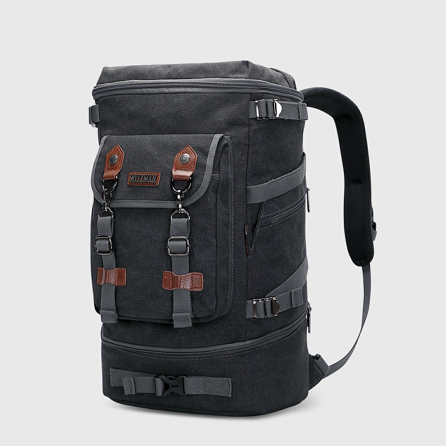 Vintage canvas travel backpack with shoe compartment and laptop sleeve – carry-on size a568-2 black
