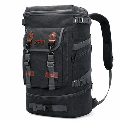 Vintage canvas travel backpack with shoe compartment and laptop sleeve – carry-on size a568-2 black