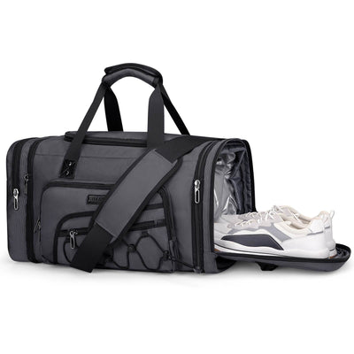 B695 WITZMAN Duffle Bag for Men Nylon Large Weekender Bag with Shoe Compartment #color_grey