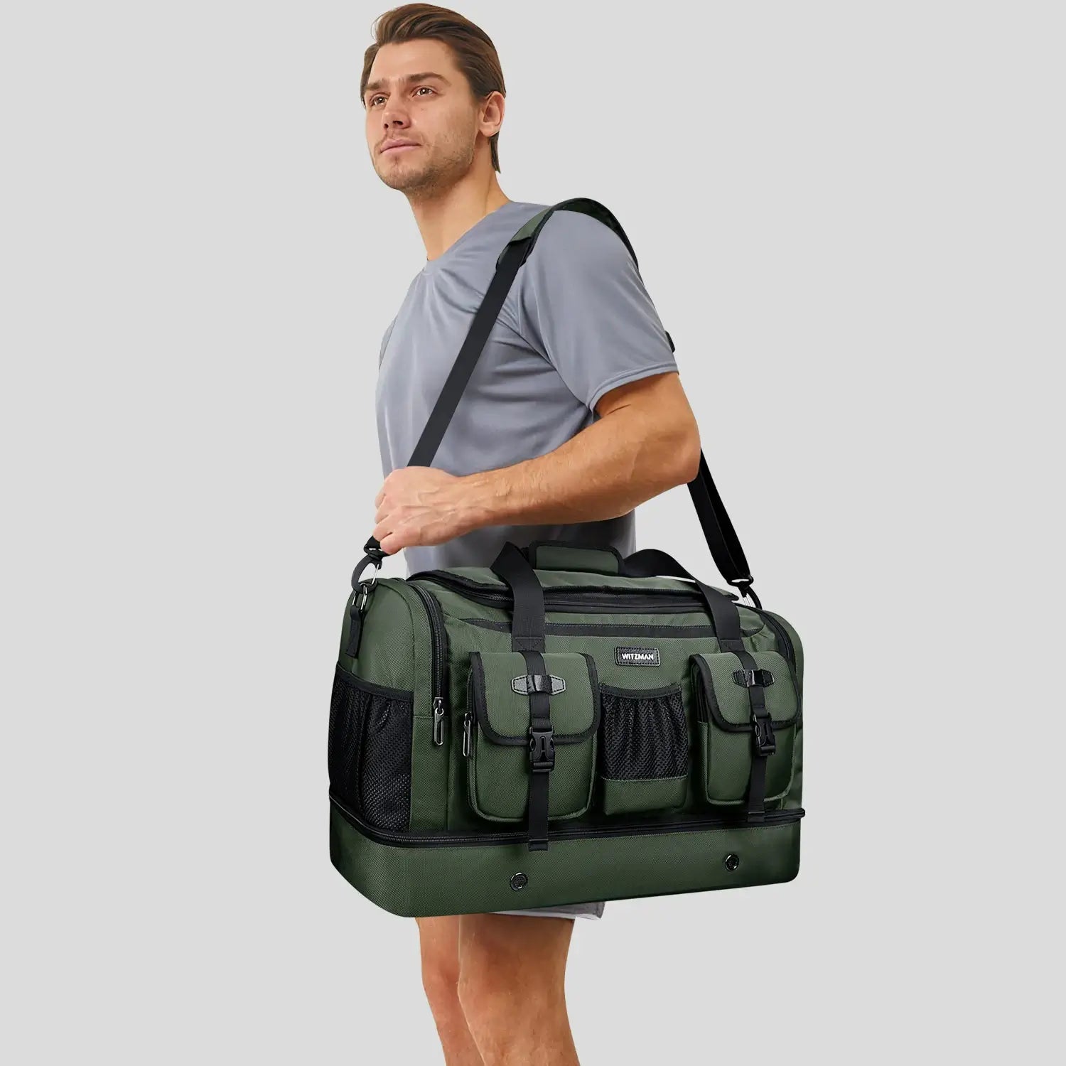 Double-Layer Duffel Bag Modern Split-Level Design with Bottom Shoe Compartment B723