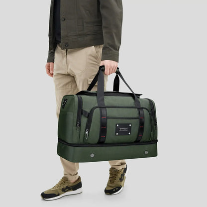 WITZMAN B720 men’s large nylon duffel bag with double-layer shoe compartment - green handed bag