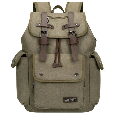 Canvas travel backpack with drawstring closure and laptop compartment for men and women a8004-2 green
