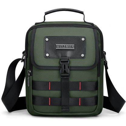 WITZMAN B708 men’s lightweight nylon crossbody bag with front MOLLE webbing - green messenger bag