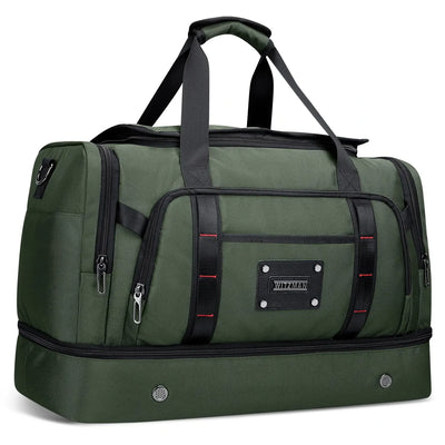 WITZMAN B720 men’s large nylon duffel bag with double-layer shoe compartment - green weekender bag