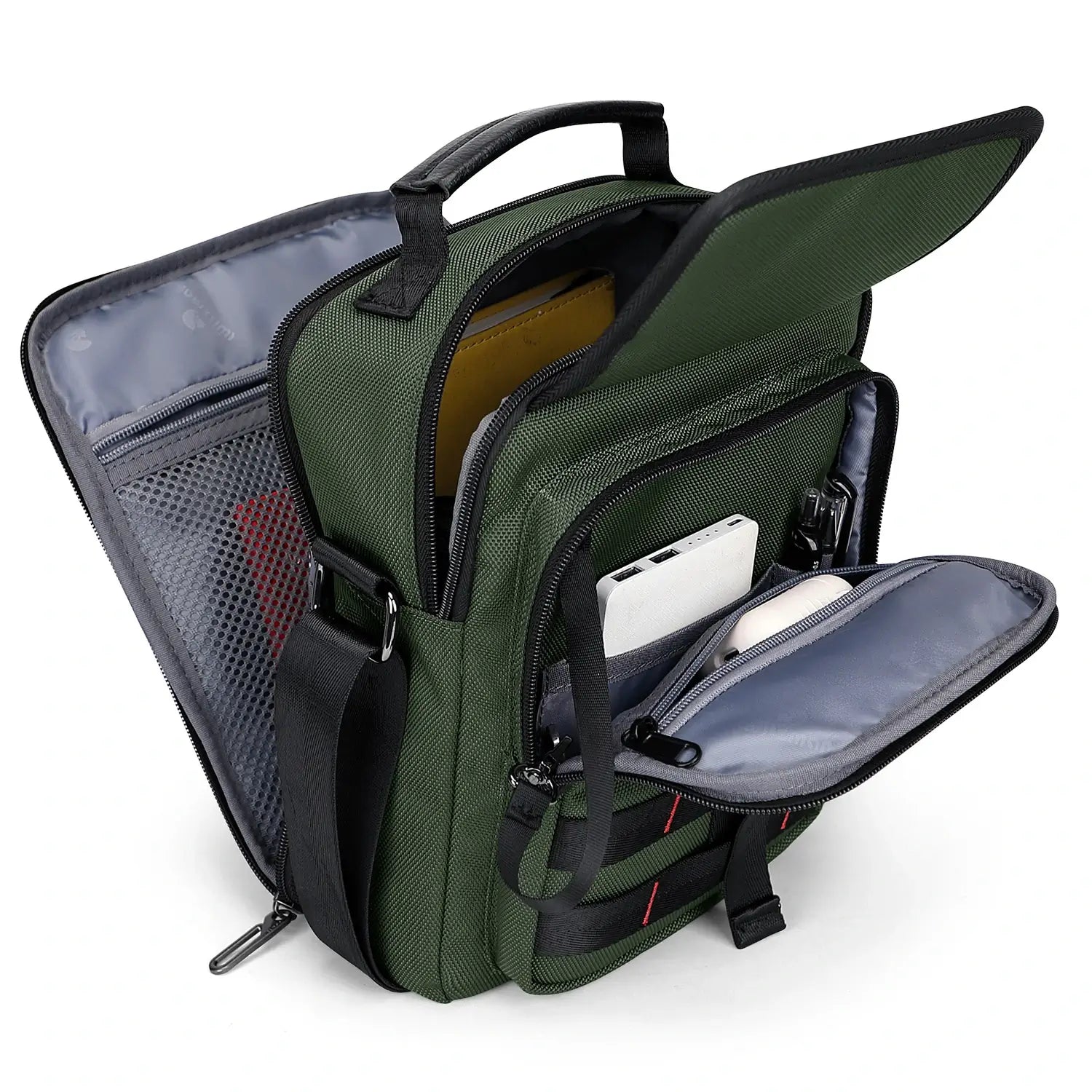 WITZMAN B708 men’s lightweight nylon crossbody bag with front MOLLE webbing - green messenger bag