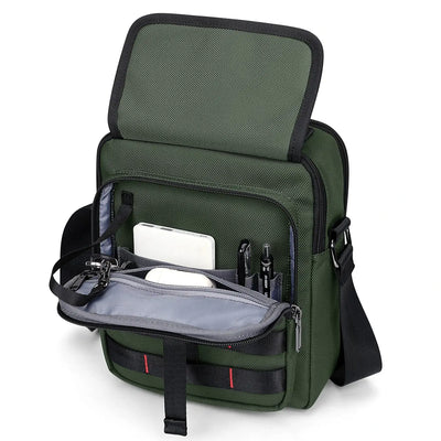 WITZMAN B708 men’s lightweight nylon crossbody bag with front MOLLE webbing - green messenger bag