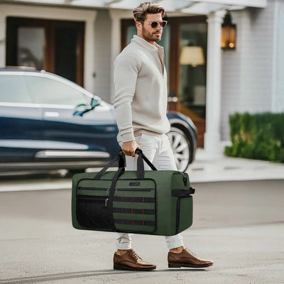 Foldable Duffel Bag for Travel 65L Lightweight Packable amry green nylon bag