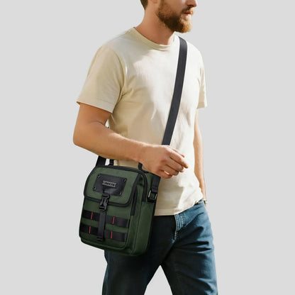 WITZMAN B708 men’s lightweight nylon crossbody bag with front MOLLE webbing - green messenger bag