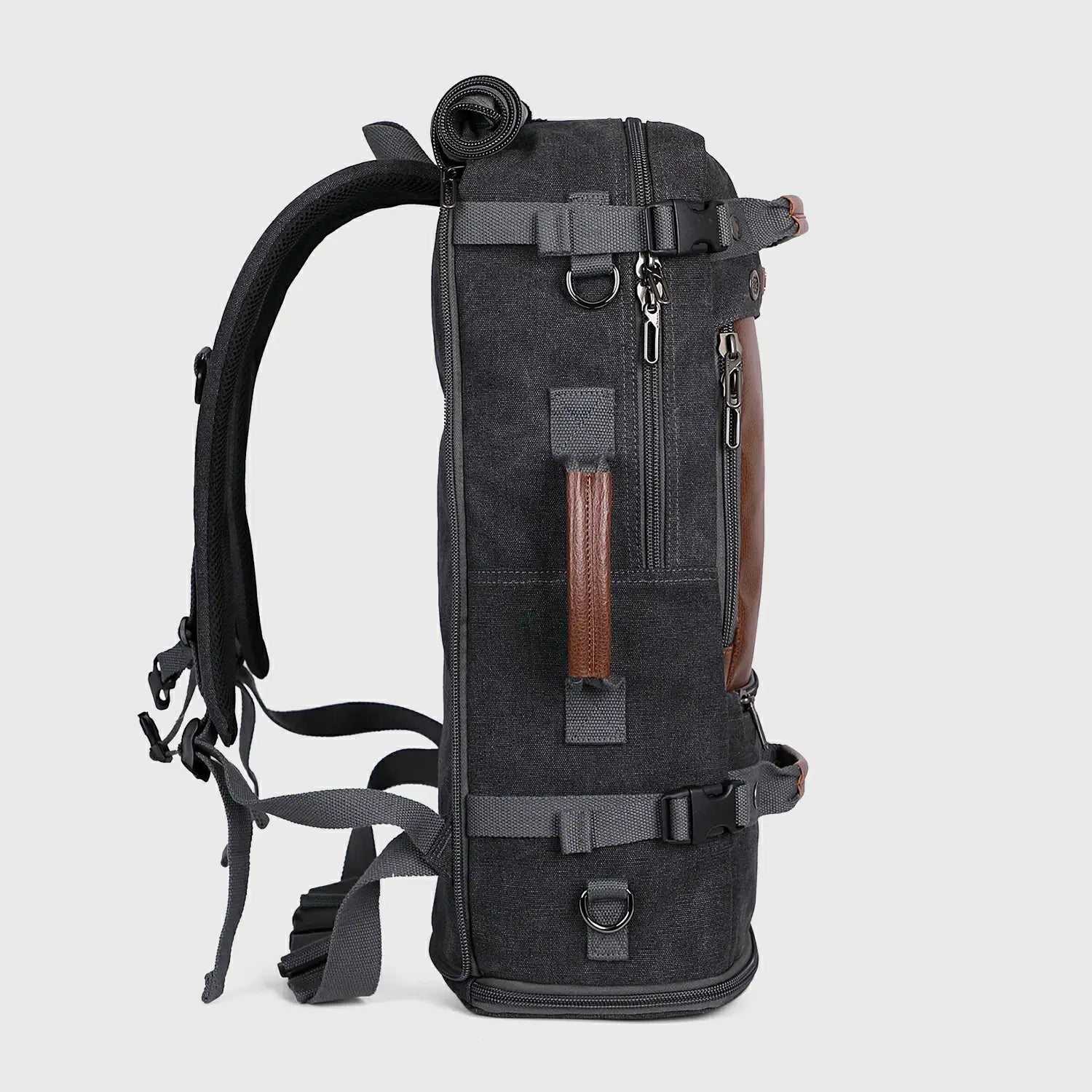 Travel Luggage Canvas Backpack for Men 22.5 Inch, side profile and carry-on size