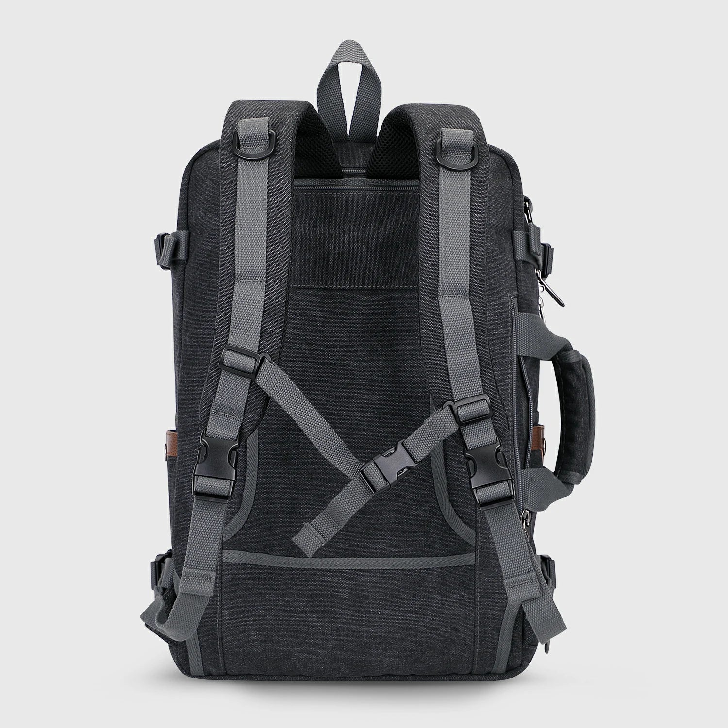 Canvas 3‑in‑1 Carry on Travel Backpack, rear panel and padded shoulder straps