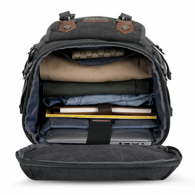 Vintage canvas travel backpack with shoe compartment and laptop sleeve – carry-on size a568-2 black