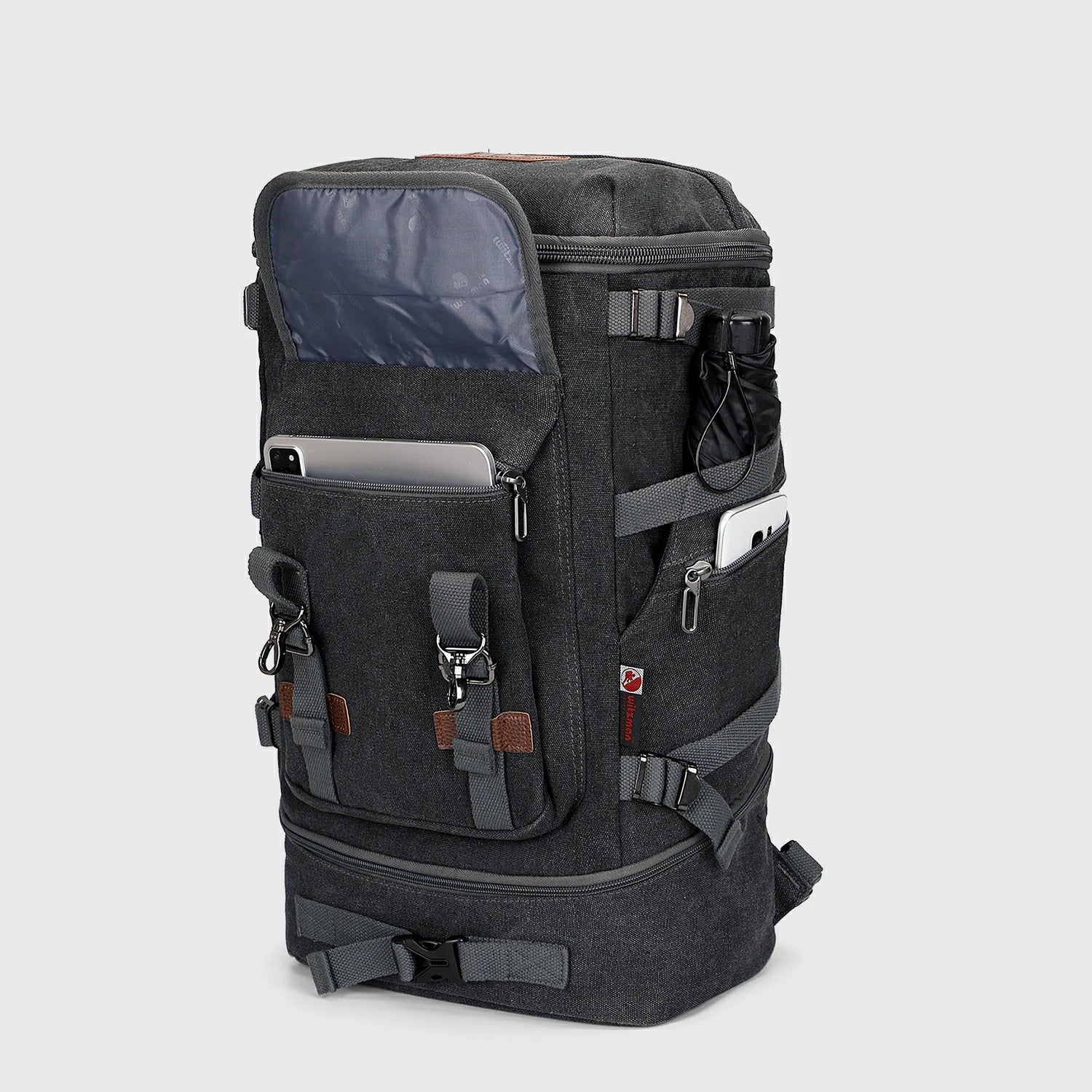 Vintage canvas travel backpack with shoe compartment and laptop sleeve – carry-on size a568-2 black