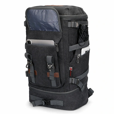 Vintage canvas travel backpack with shoe compartment and laptop sleeve – carry-on size a568-2 black