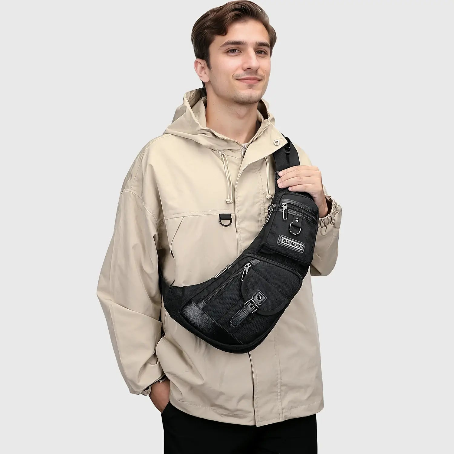 Men crossbody sling bag Travel Slim Chest Bag One Strap Lightweight Casual Daypack Crescent Bag witzman B702 Black bag