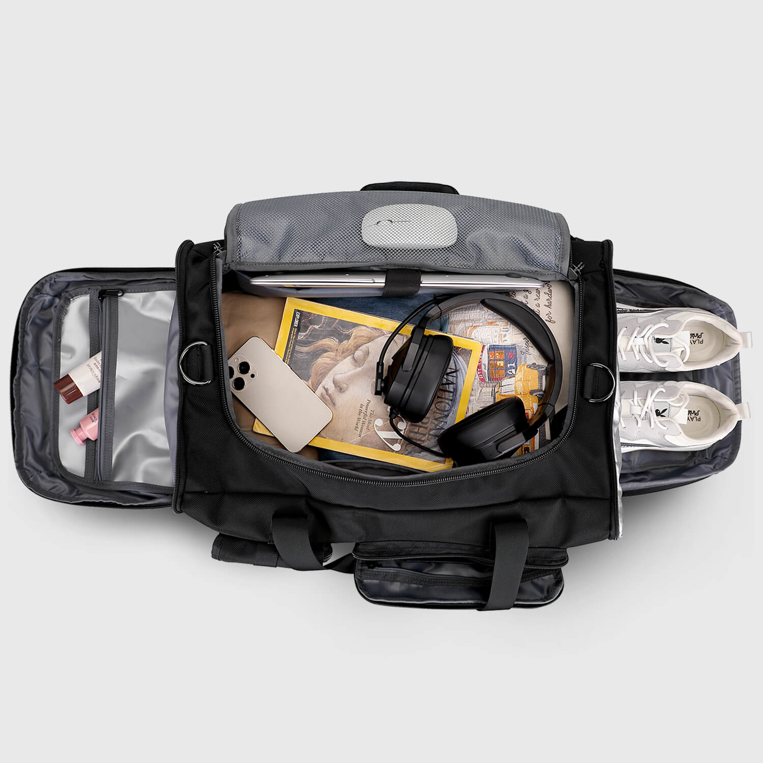 Large Travel Duffel Bags with Shoe Compartment Tote Bag, main compartment opened for packing