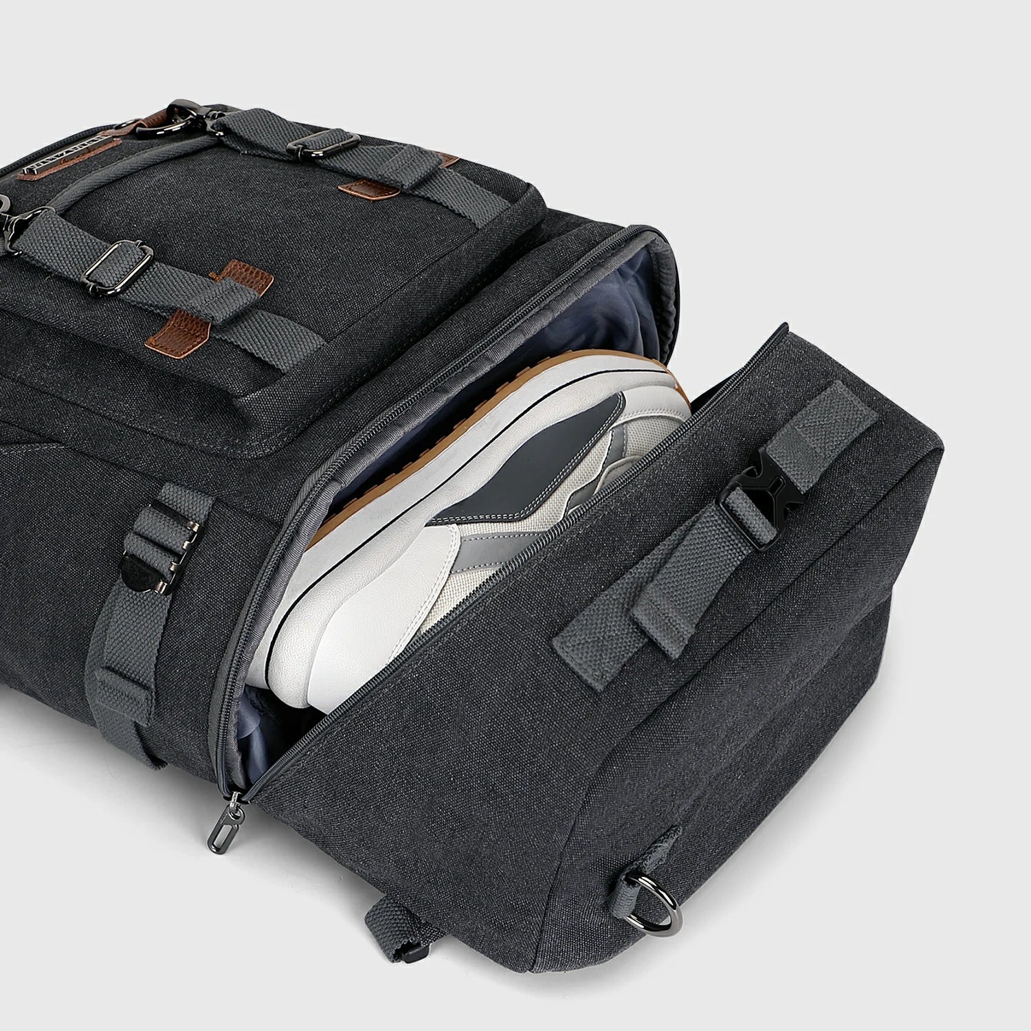 Vintage canvas travel backpack with shoe compartment and laptop sleeve – carry-on size a568-2 black