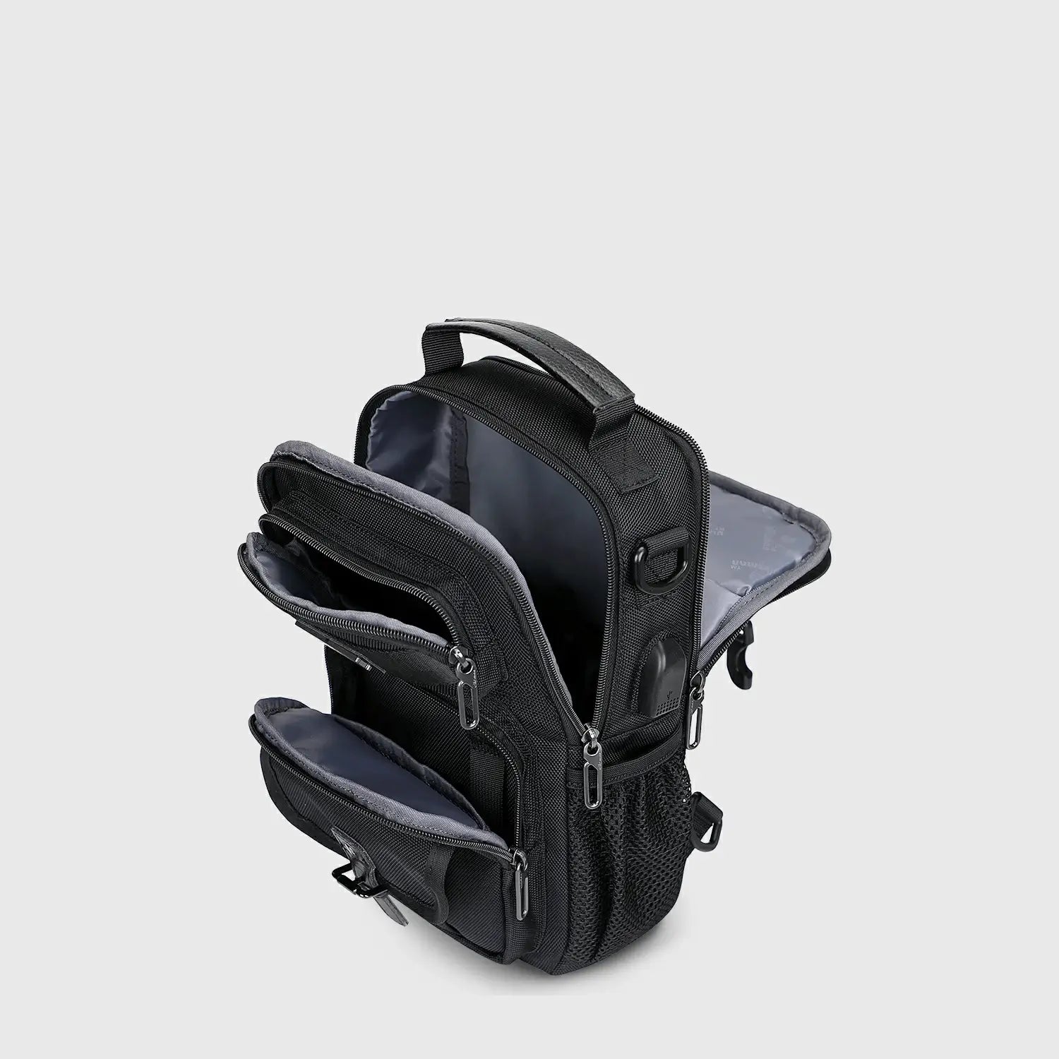 Lightweight Convertible Travel Sling Bag Backpack, front zipper pocket layout