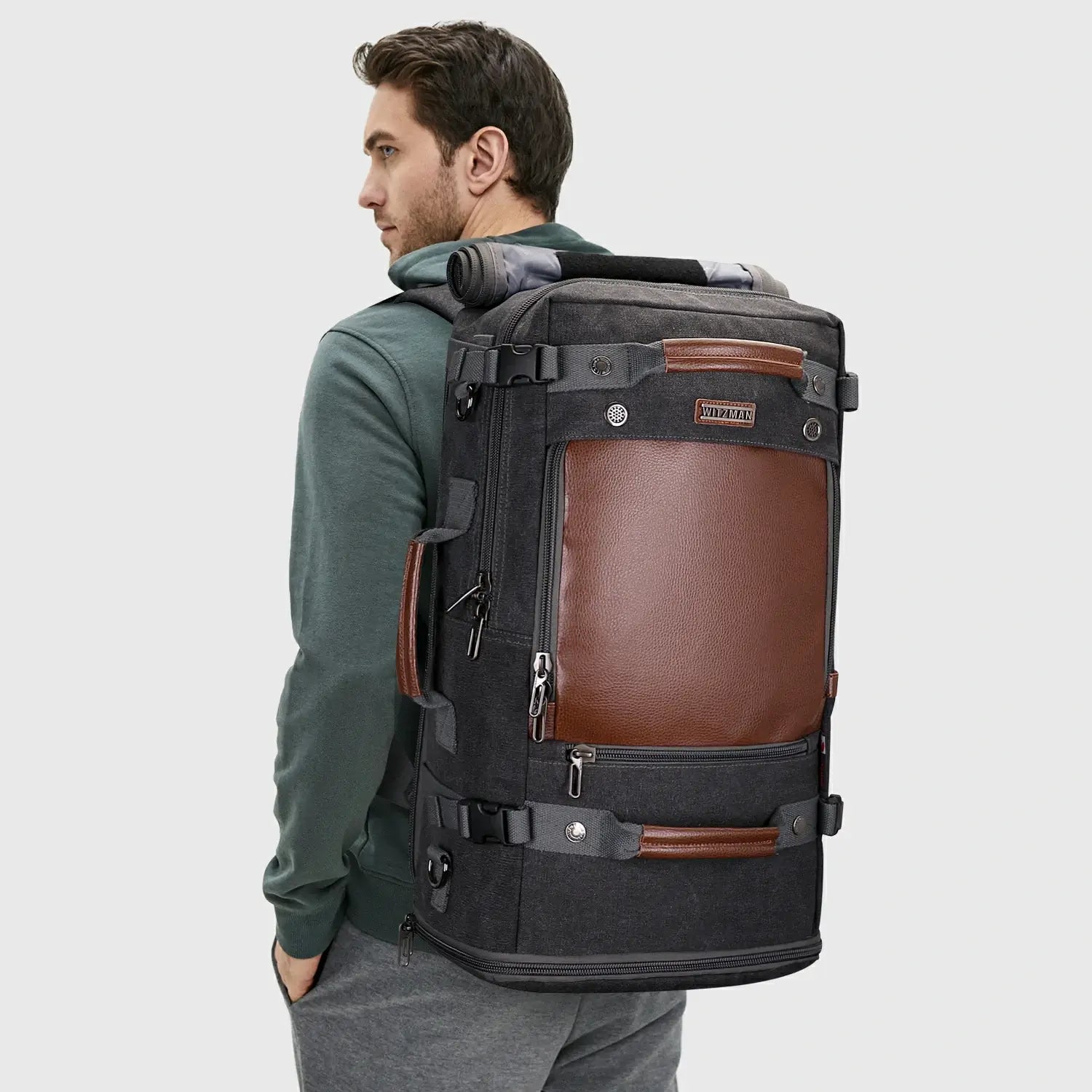Travel Luggage Canvas Backpack for Men 22.5 Inch, main compartment opened for packing