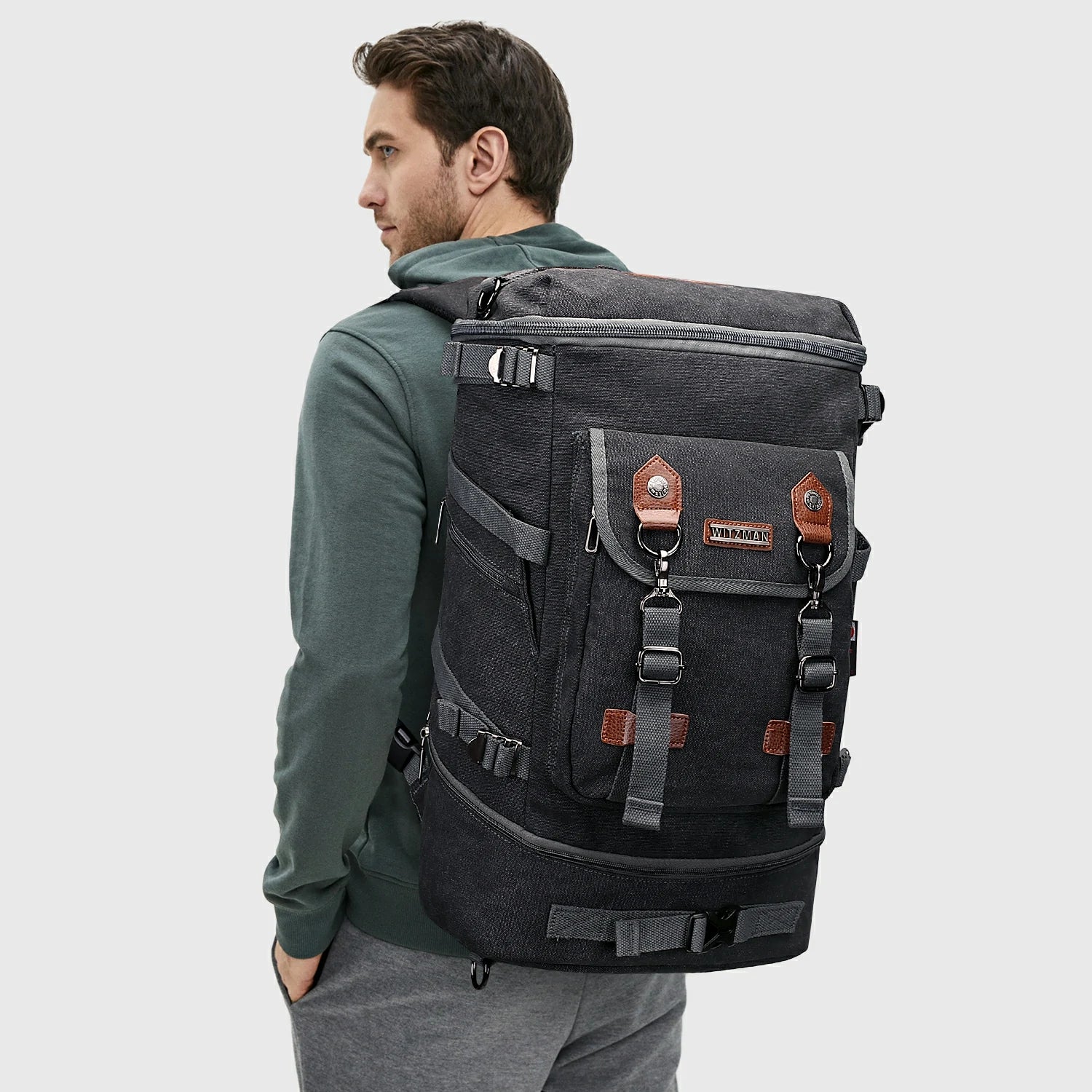 Vintage canvas travel backpack with shoe compartment and laptop sleeve – carry-on size a568-2 black