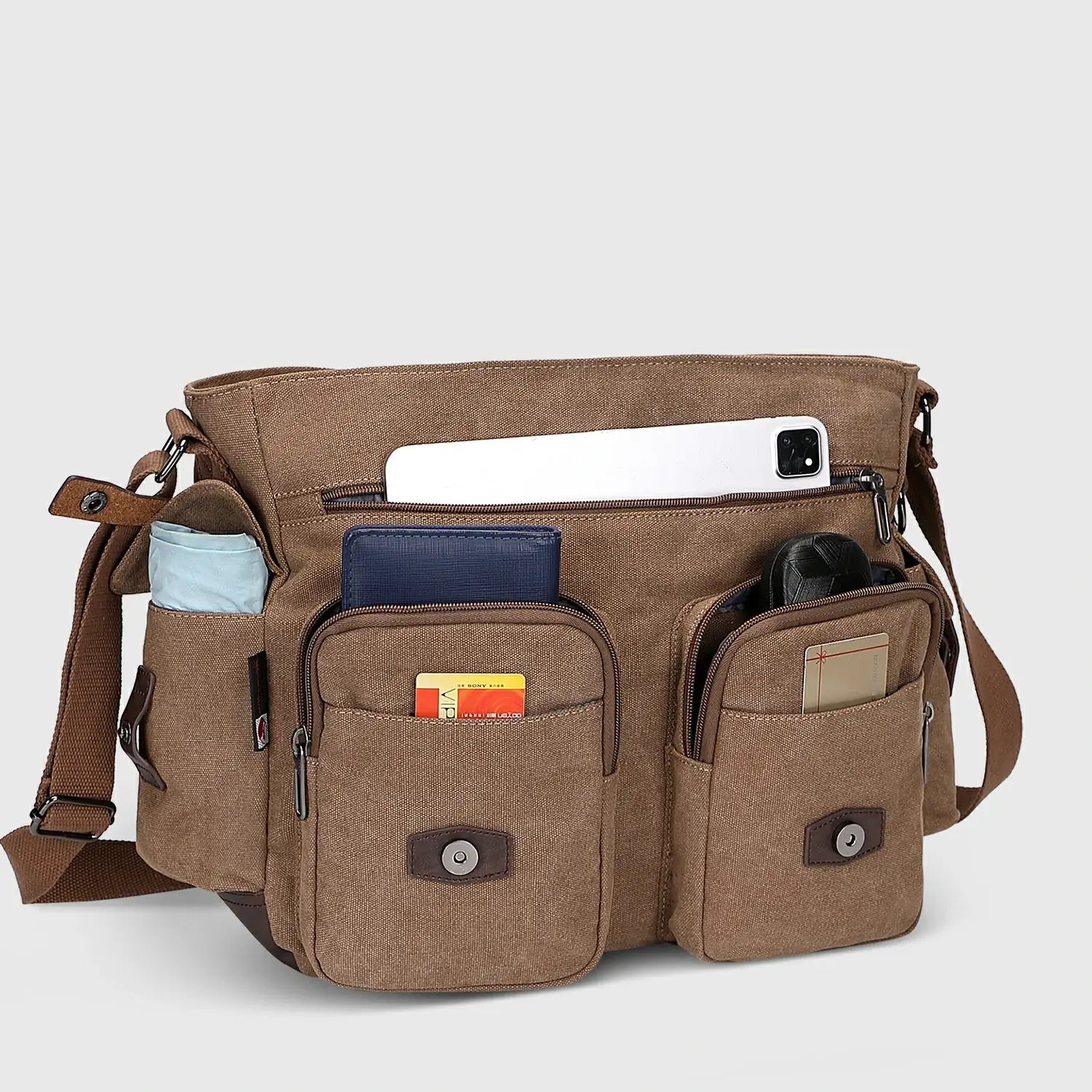 Postman Bag for Men Vintage Canvas Messenger Bag, main pocket opened for essentials