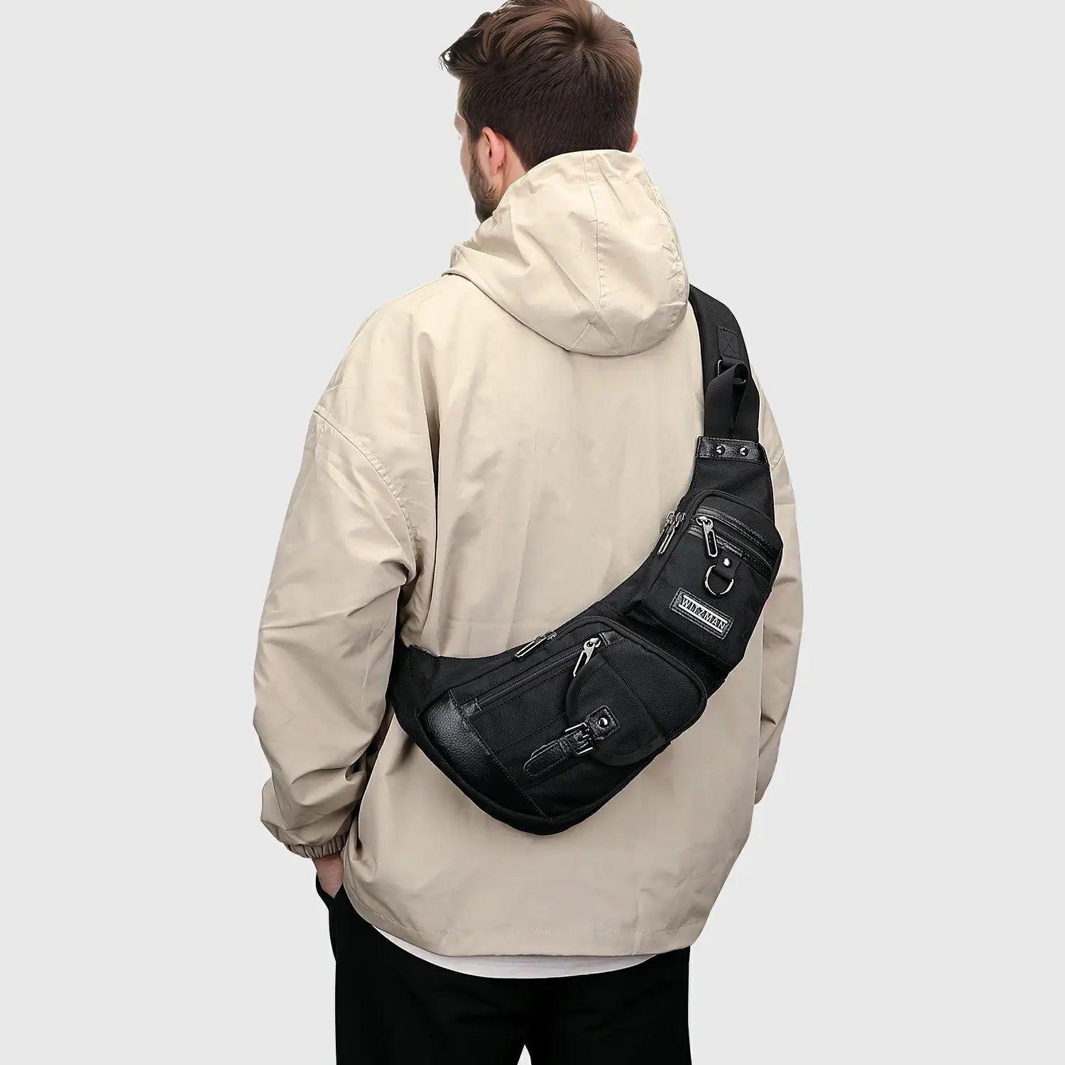 WITZMAN Sling Bag for Men - Crossbody, Travel, Slim Chest Bag - One Strap, Lightweight, Casual Daypack black