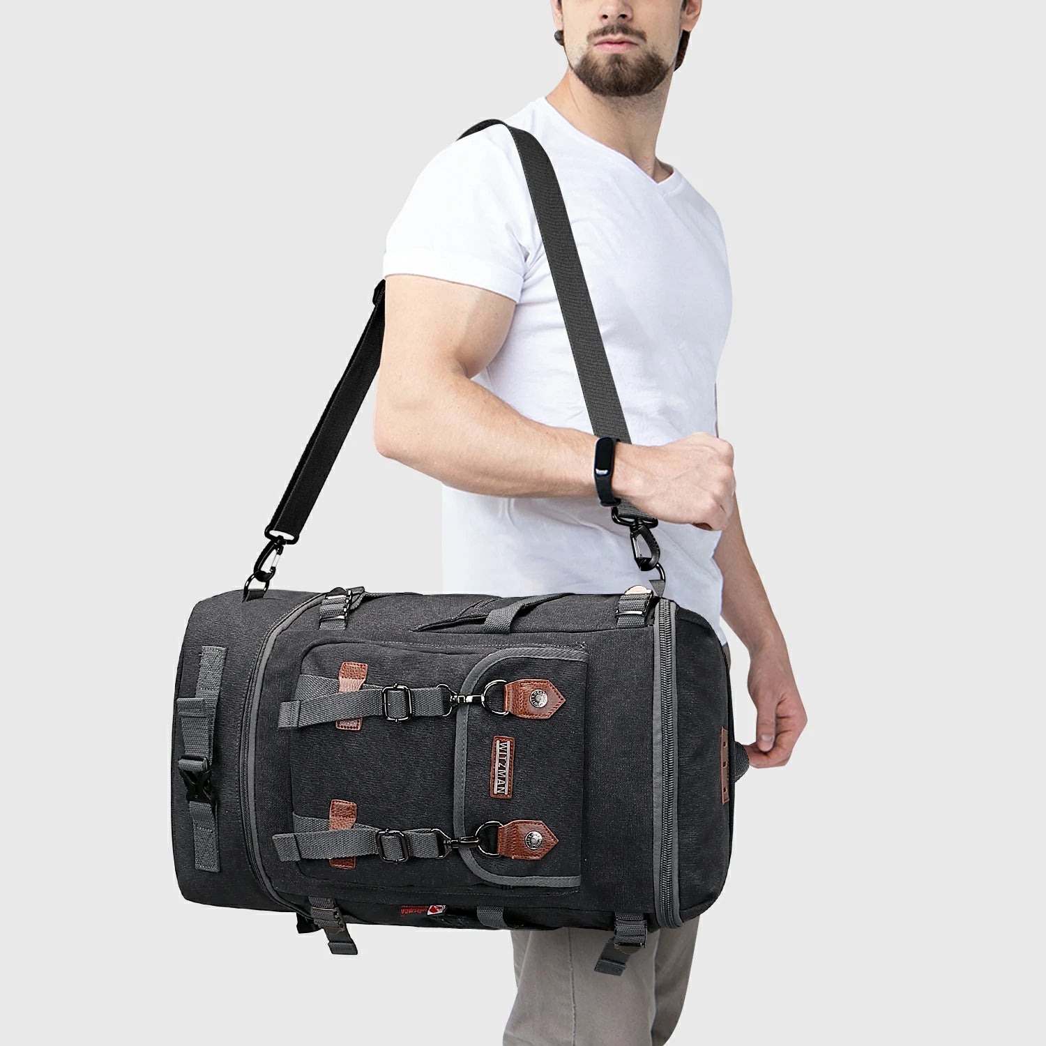 Vintage canvas travel backpack with shoe compartment and laptop sleeve – carry-on size a568-2 black