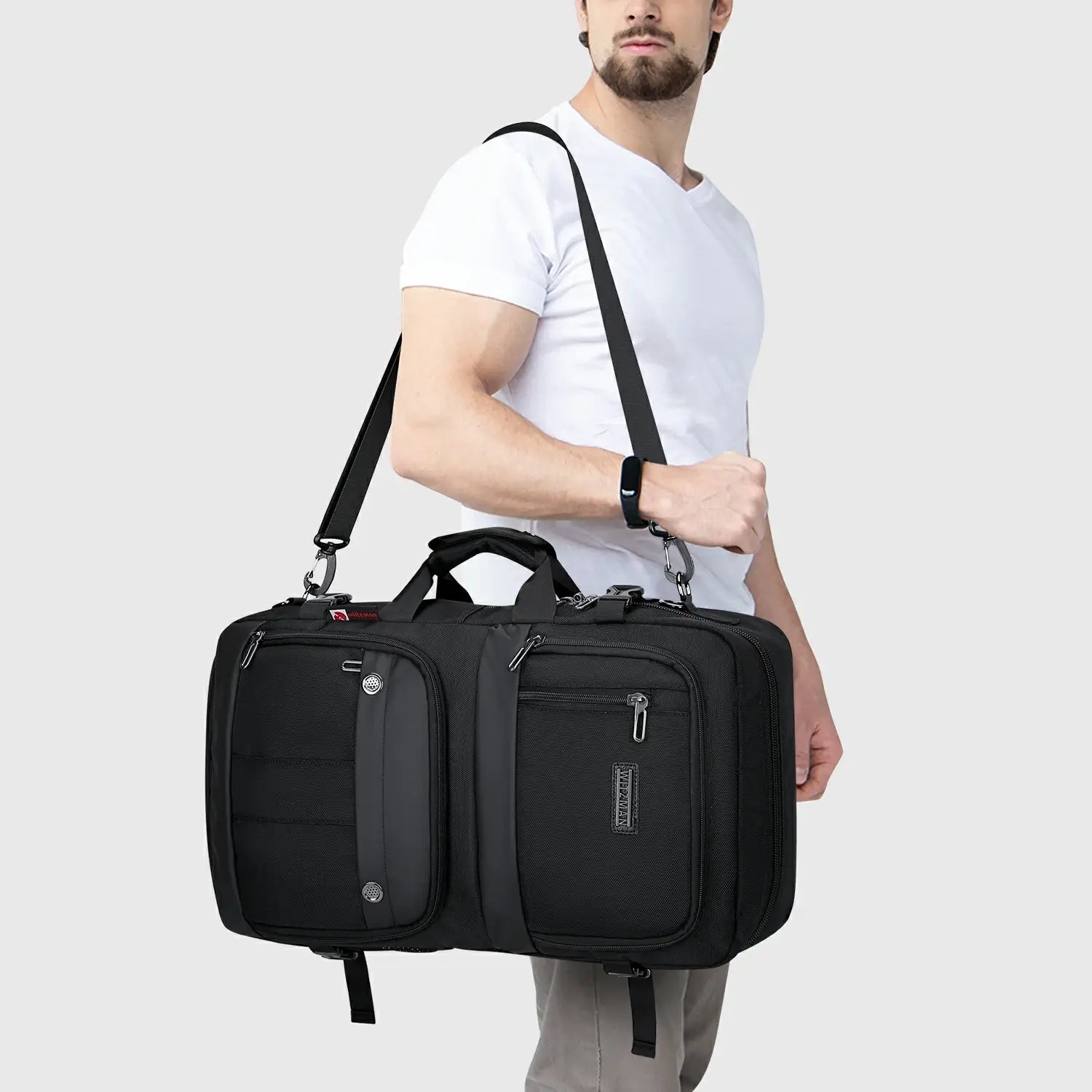 Black Nylon Travel Backpack for Men, interior organizer pockets