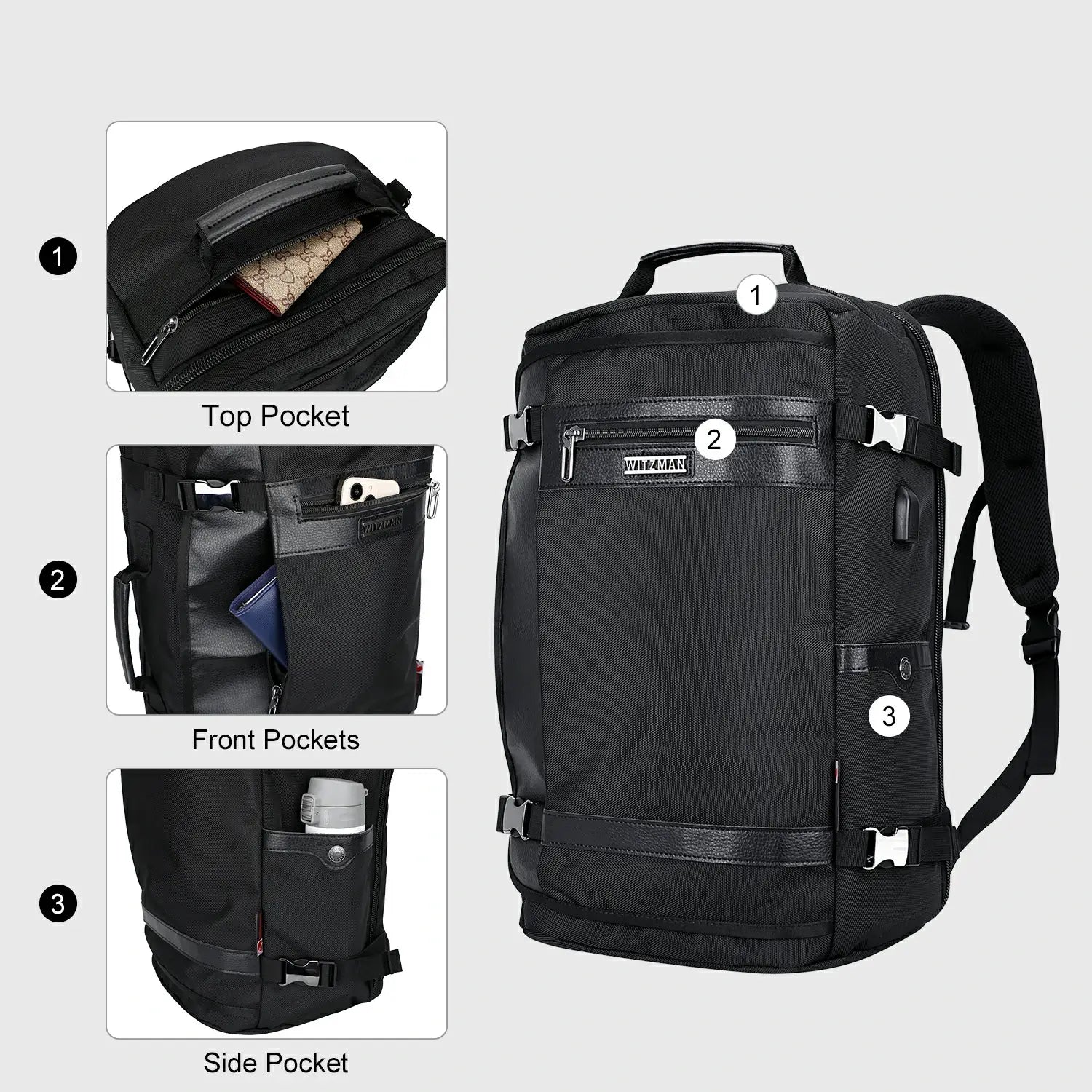 WITZMAN B686 nylon travel backpack product view 7
