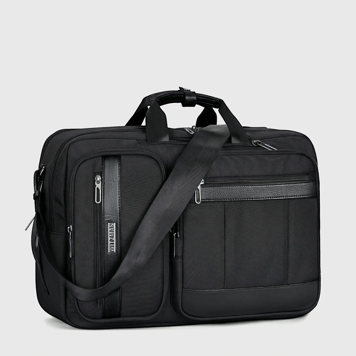 Gray business travel backpack for men with dual main compartments and 15.6 inch laptop sleeve