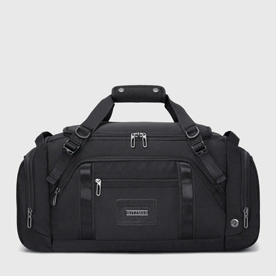 50L nylon duffle bag for men with shoe compartment and multiple travel pockets