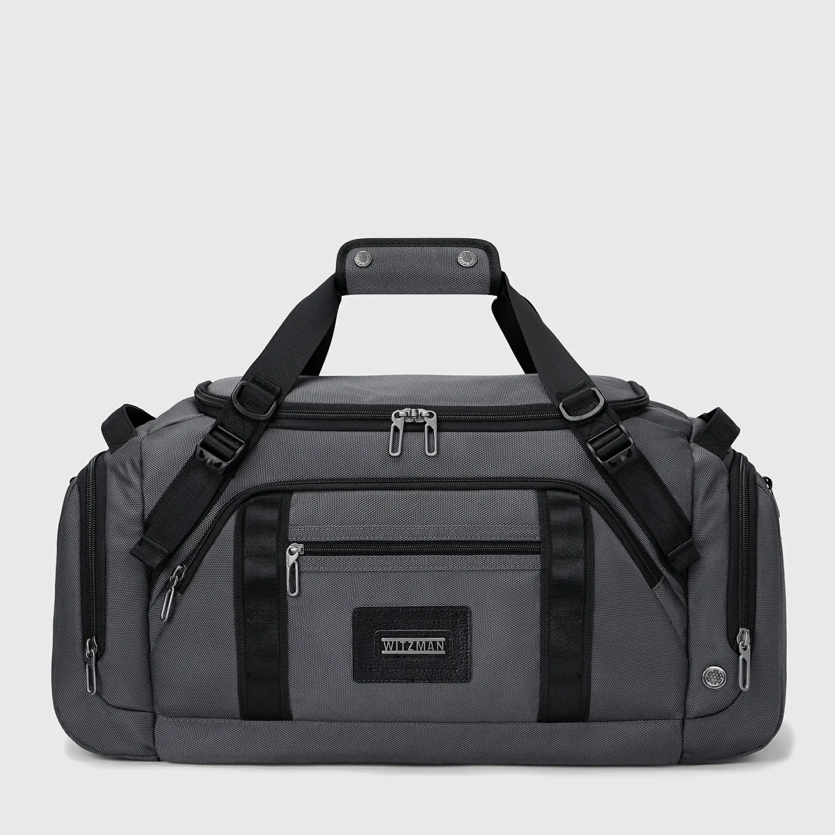 sliver Grey Men's travel duffel bag with ventilated shoe storage and wet dry compartment