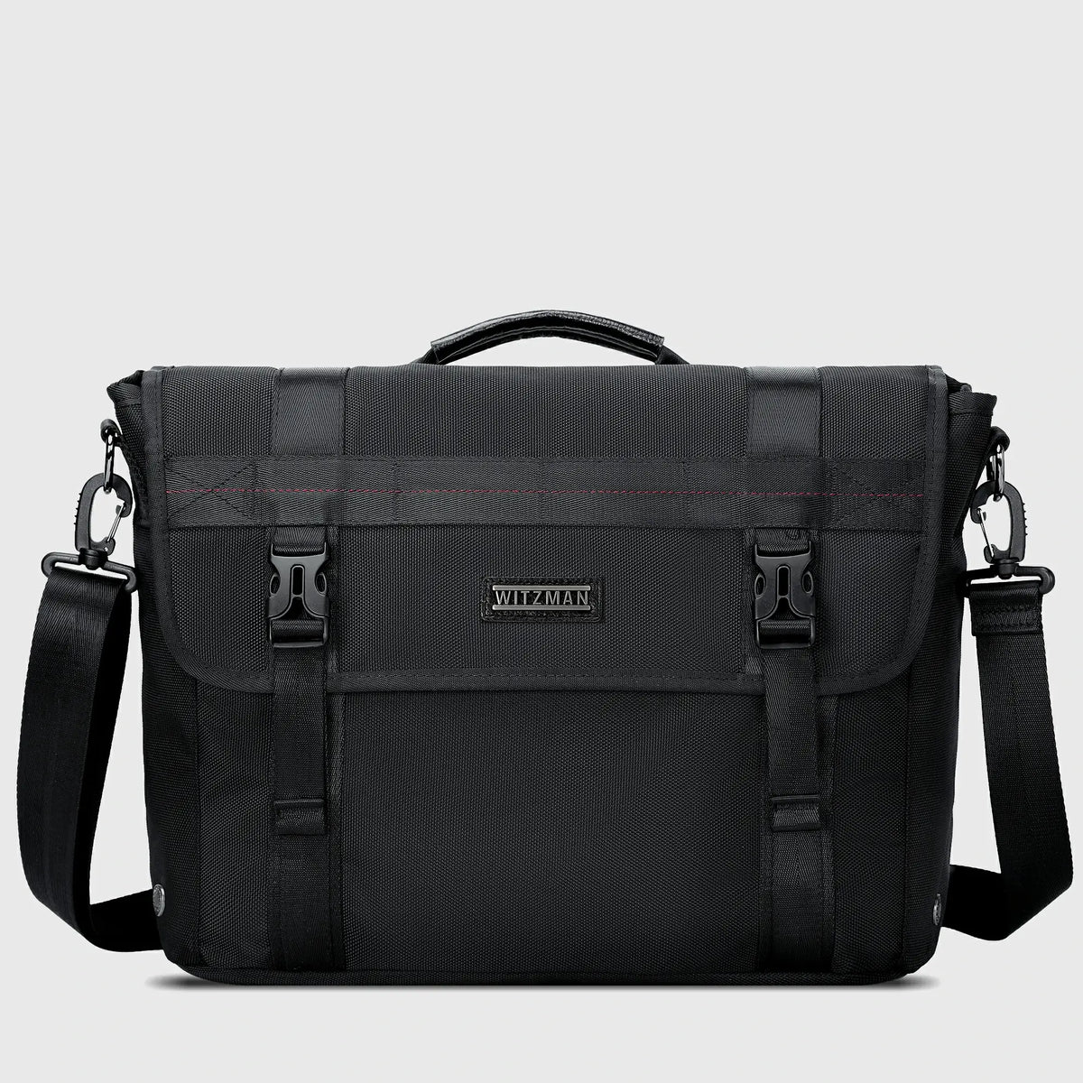 WITZMAN 20L nylon messenger bag for men with classic flap and dual buckle closures