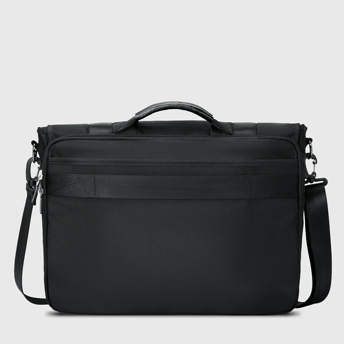 WITZMAN 20L nylon messenger bag for men with classic flap and dual buckle closures back